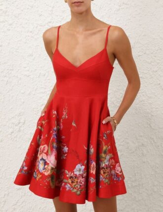 Patience Mini Dress Red Floral Online