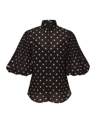 Pleated Button Blouse Black Dot Online