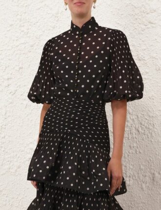 Pleated Button Blouse Black Dot Online