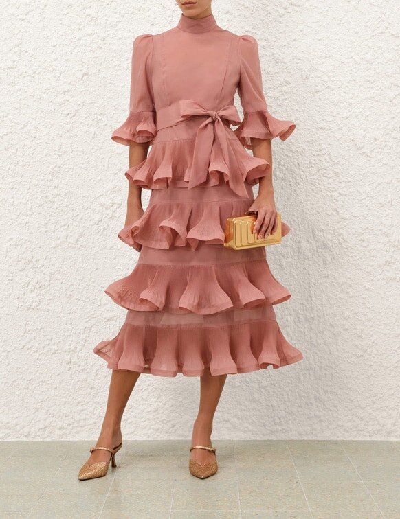 Pleated Sleeved Midi Dress Lipstick Online Pleated Sleeved Midi Dress Lipstick Online