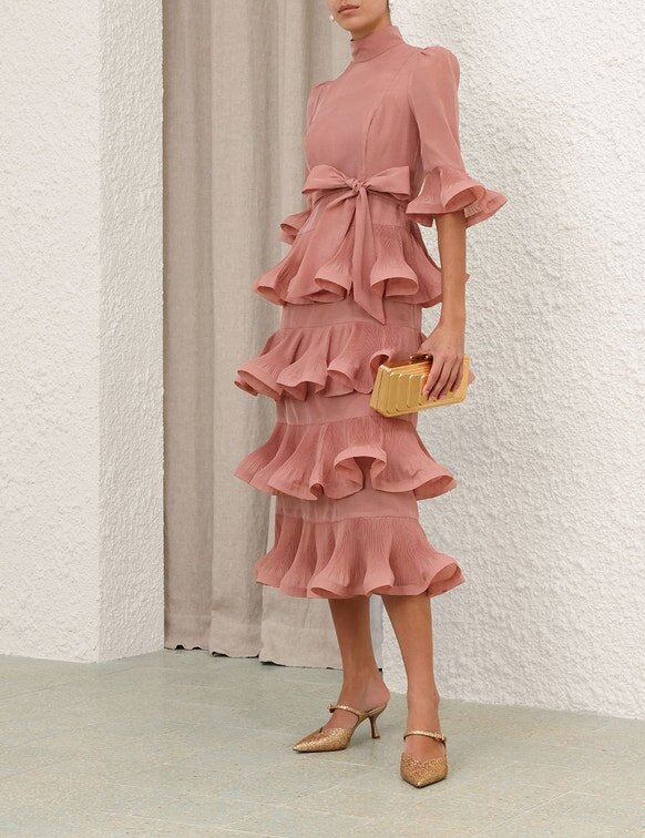 Pleated Sleeved Midi Dress Lipstick Online Pleated Sleeved Midi Dress Lipstick Online