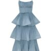 Pleated Tiered Midi Dress Deep Blue Online