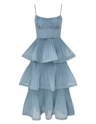 Pleated Tiered Midi Dress Deep Blue Online