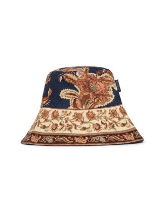 Printed Long Brim Bucket Hat Navy Jacobean Online