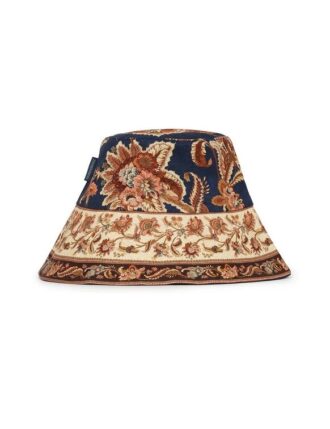 Printed Long Brim Bucket Hat Navy Jacobean Online