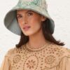 Printed Long Brim Bucket Hat Tapestry Teal Multi Online
