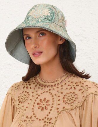 Printed Long Brim Bucket Hat Tapestry Teal Multi Online