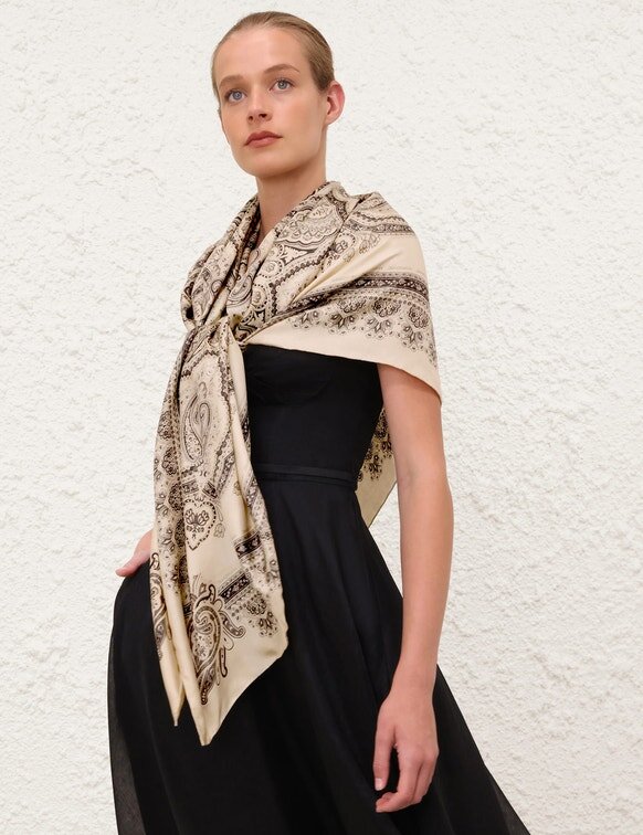 Printed Silk Maxi Square Cream Perla Paisley Online Printed Silk Maxi Square Cream Perla Paisley Online
