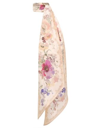 Printed Silk Neck Scarf Cream Multi Floral Online