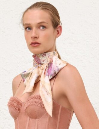Printed Silk Neck Scarf Cream Multi Floral Online