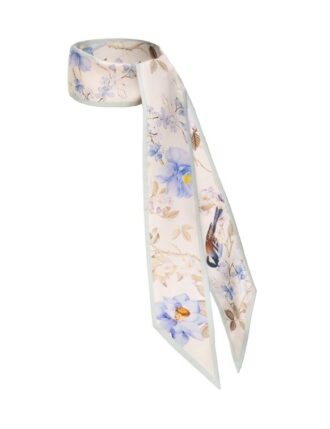 Printed Silk Ribbon Scarf Blue Songbird Online