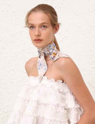 Printed Silk Ribbon Scarf Blue Songbird Online