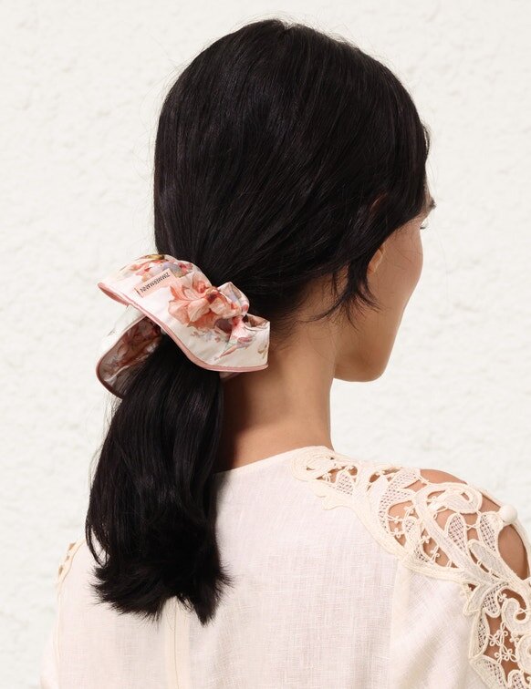 Printed Silk Scrunchie Ivory Floral Online Printed Silk Scrunchie Ivory Floral Online