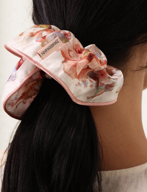 Printed Silk Scrunchie Ivory Floral Online Printed Silk Scrunchie Ivory Floral Online