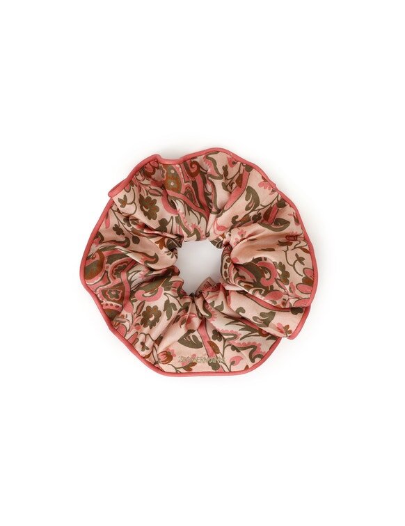 Printed Silk Scrunchie Pink Paisley Floral Online Printed Silk Scrunchie Pink Paisley Floral Online