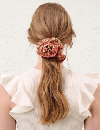 Printed Silk Scrunchie Pink Paisley Floral Online