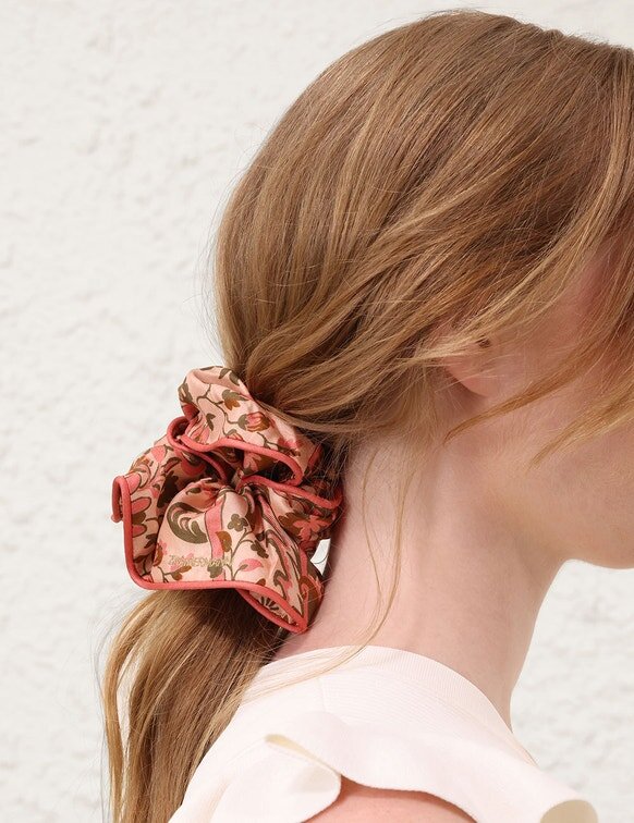 Printed Silk Scrunchie Pink Paisley Floral Online Printed Silk Scrunchie Pink Paisley Floral Online
