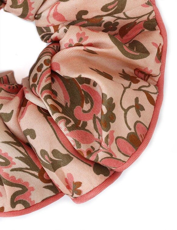 Printed Silk Scrunchie Pink Paisley Floral Online Printed Silk Scrunchie Pink Paisley Floral Online