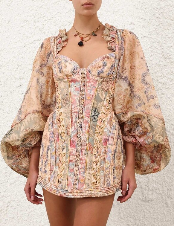 Rebellion Corded Mini Dress Spliced Floral Online Rebellion Corded Mini Dress Spliced Floral Online