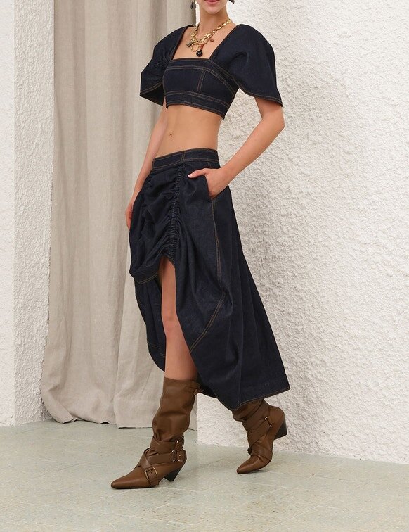 Rebellion Denim Midi Skirt Night Sky Online Rebellion Denim Midi Skirt Night Sky Online