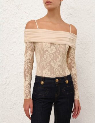 Rebellion Draped Bodysuit Cream Online