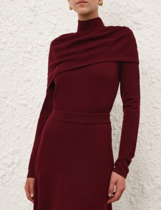 Rebellion Draped Merino Top Burgundy Online