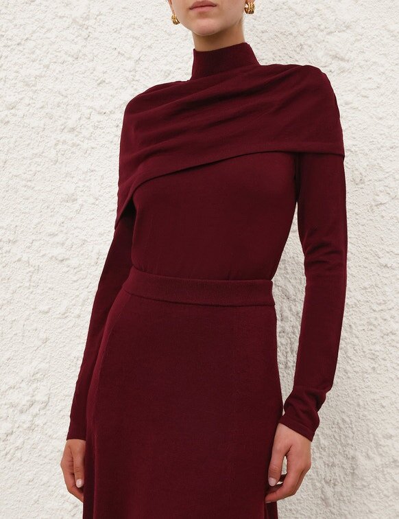 Rebellion Draped Merino Top Burgundy Online Rebellion Draped Merino Top Burgundy Online