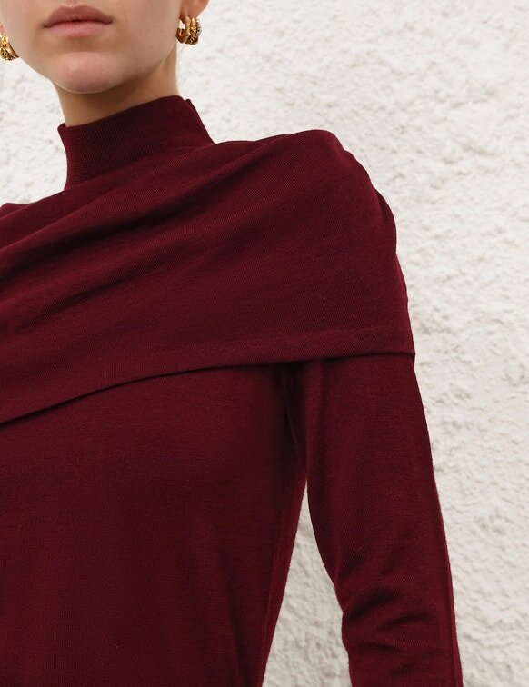 Rebellion Draped Merino Top Burgundy Online Rebellion Draped Merino Top Burgundy Online