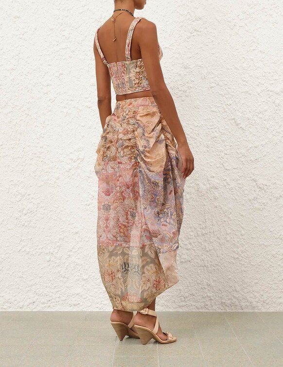 Rebellion Draped Midi Skirt Spliced Floral Online Rebellion Draped Midi Skirt Spliced Floral Online