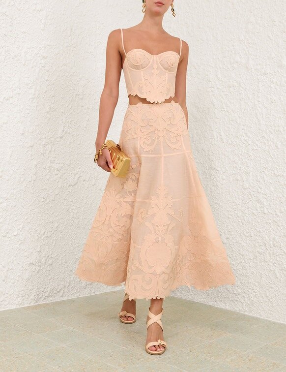 Rebellion Filigree Midi Skirt Peach Online Rebellion Filigree Midi Skirt Peach Online