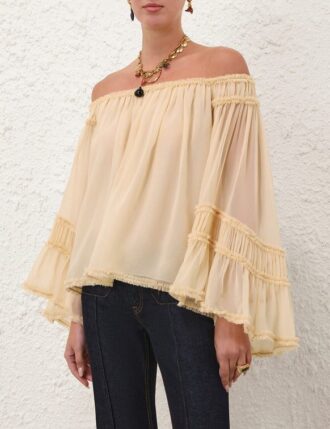 rebellion fray flutter blouse cream online 2 330x429 - Rebellion Fray Flutter Blouse Cream Online