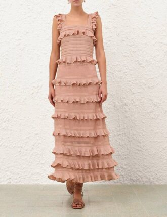 Rebellion Frill Midi Skirt Metallic Rose Gold Online