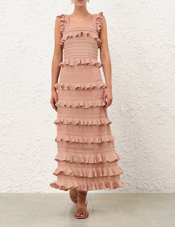 Rebellion Frill Midi Skirt Metallic Rose Gold Online Rebellion Frill Midi Skirt Metallic Rose Gold Online