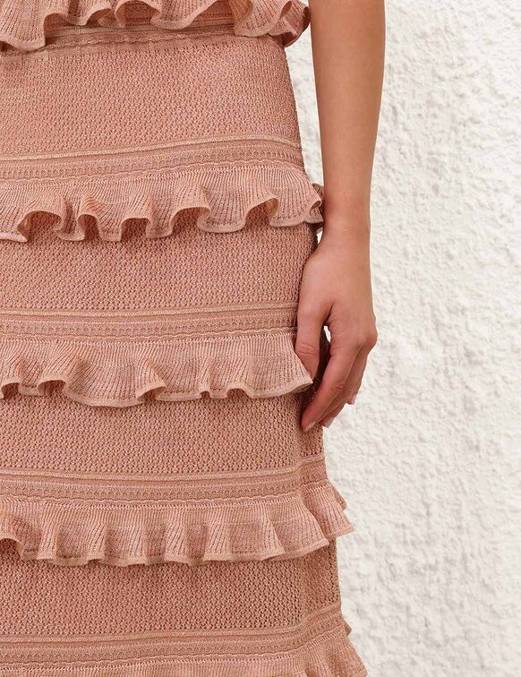 Rebellion Frill Midi Skirt Metallic Rose Gold Online Rebellion Frill Midi Skirt Metallic Rose Gold Online
