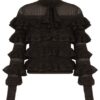 Rebellion Frill Tie Neck Top Metallic Black Online Rebellion Frill Tie Neck Top Metallic Black Online