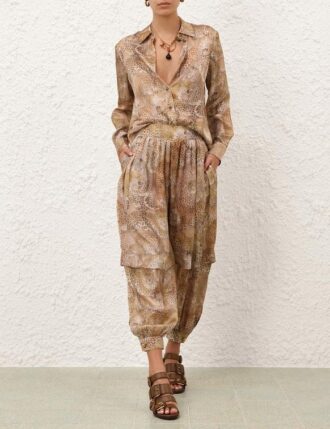 Rebellion Harem Pant Latte Leopard Online