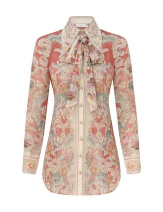 Rebellion Pussybow Shirt Rust Floral Online