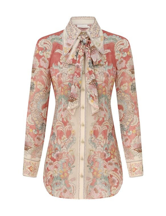 Rebellion Pussybow Shirt Rust Floral Online Rebellion Pussybow Shirt Rust Floral Online