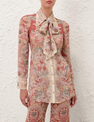 Rebellion Pussybow Shirt Rust Floral Online