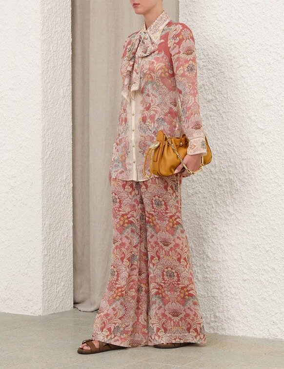 Rebellion Pussybow Shirt Rust Floral Online Rebellion Pussybow Shirt Rust Floral Online