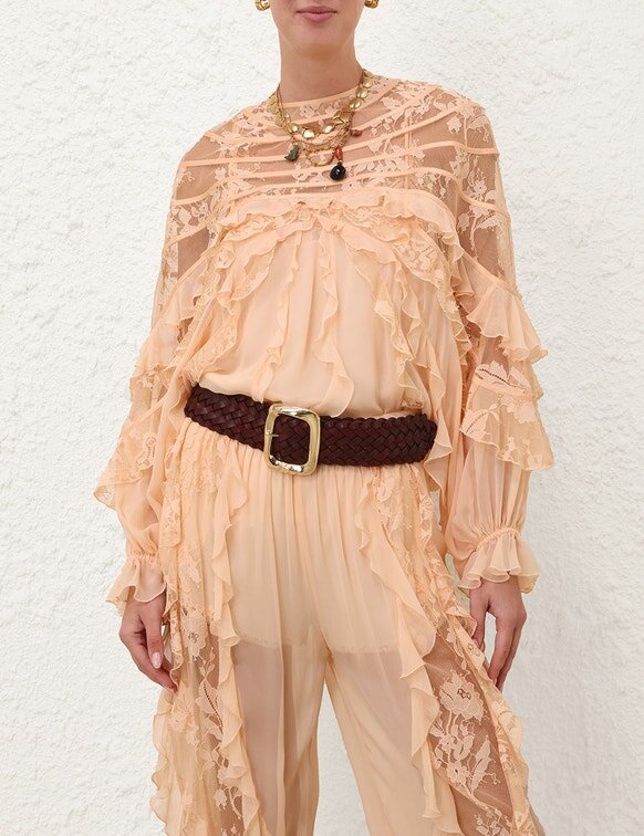 Rebellion Splice Billow Blouse Peach Online Rebellion Splice Billow Blouse Peach Online