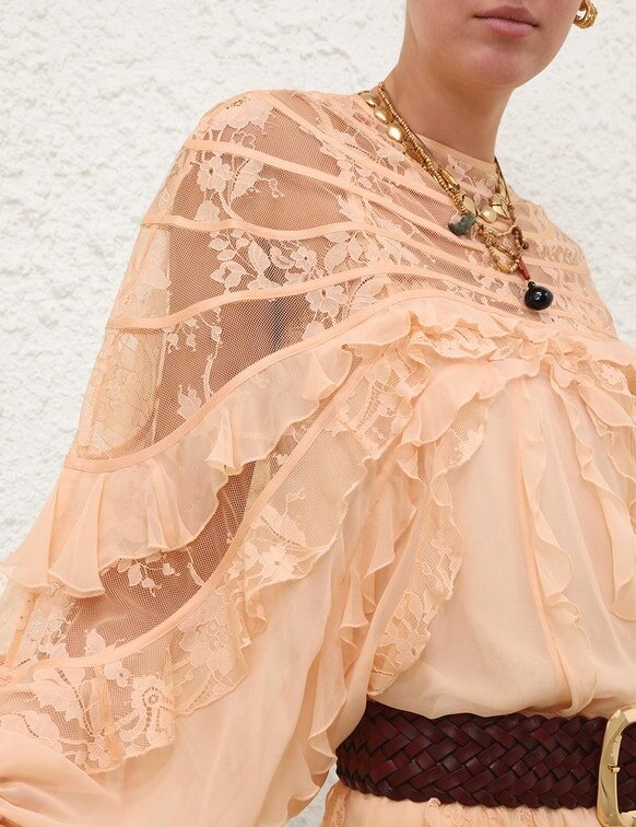 Rebellion Splice Billow Blouse Peach Online Rebellion Splice Billow Blouse Peach Online