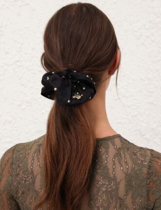Studded Silk Scrunchie Black Online