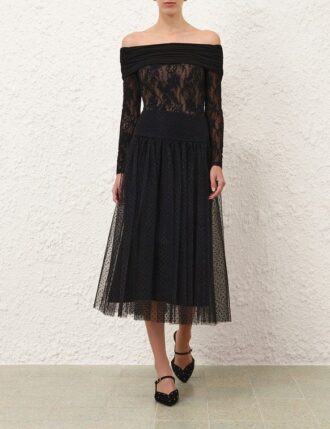 Tulle Dot Midi Skirt Black Online