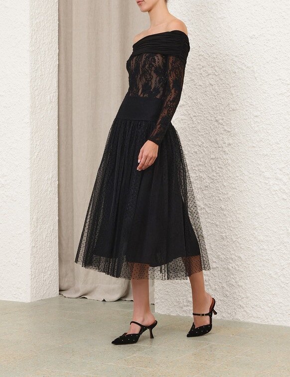 Tulle Dot Midi Skirt Black Online Tulle Dot Midi Skirt Black Online